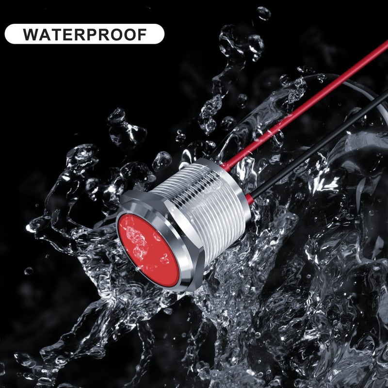 FICOLPO 10 قطع ضوء مؤشر معدني LED مقاوم للماء، 12-24 فولت، ثقب تركيب 0.75 بوصة مزود بأسلاك مسبقة للإشارة الضوئية للسيارات والشاحنات والقوارب والبحرية والعدادات والكهرباء الصناعية (أحمر، 19 مم) - Image 2